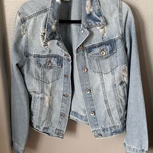 Forever 21 Light Blue Distressed Jean Jacket